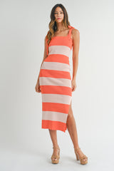 Orange Bow Shoulder Stripe Sweater Maternity Maxi Dress