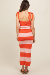 Orange Bow Shoulder Stripe Sweater Maternity Maxi Dress