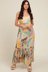 Pink Tropical Print Maxi Dress