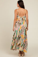 Pink Tropical Print Maxi Dress