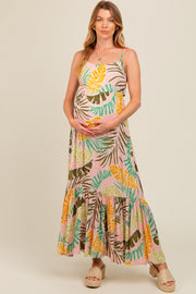 Pink Tropical Print Maternity Maxi Dress