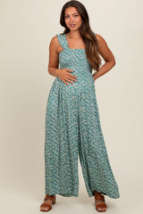 Teal Floral Flowy Maternity Jumpsuit