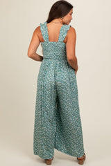 Teal Floral Flowy Maternity Jumpsuit