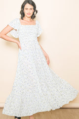 Ivory Floral Smocked Crochet Trim Dress