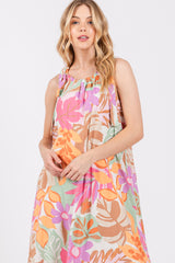 Pink Floral Shoulder Tie Empire Maxi Dress