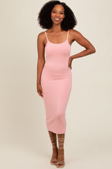 Pink Fitted Spaghetti Strap Midi Dress