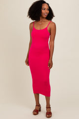 Fuchsia Fitted Spaghetti Strap Midi Dress