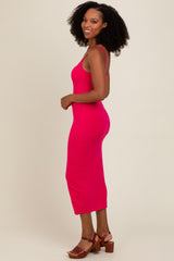 Fuchsia Fitted Spaghetti Strap Midi Dress