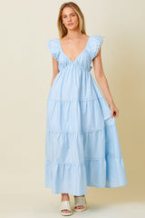 Light Blue Ruffle Trim Maxi Dress