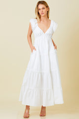 White Ruffle Trim Maxi Dress