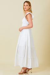 White Ruffle Trim Maxi Dress