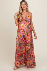 Olive Floral Cutout V-Neck Maternity Maxi Dress