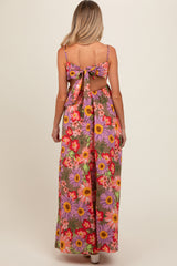 Olive Floral Cutout V-Neck Maternity Maxi Dress