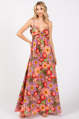 Olive Floral Cutout V-Neck Maternity Maxi Dress