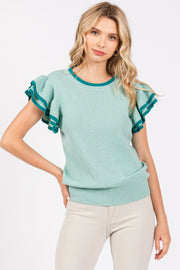 Mint Double Ruffle Sleeve Sweater Top