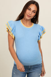 Light Blue Double Ruffle Sleeve Maternity Sweater Top