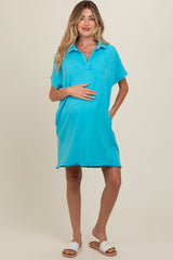 Aqua Mineral Washed French Terry Maternity Dress