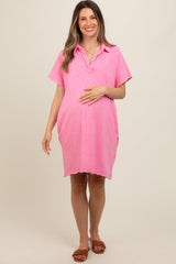 Pink Mineral Washed French Terry Maternity Dress