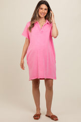 Pink Mineral Washed French Terry Maternity Dress