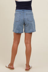 Blue High Waist Maternity Bermuda Jean Shorts