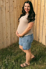 Blue High Waist Maternity Bermuda Jean Shorts