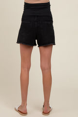 Black Distressed Fringe Hem Maternity Denim Shorts