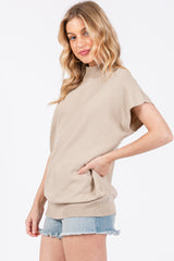 Beige Mock Neck Knit Top