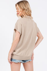 Beige Mock Neck Knit Top