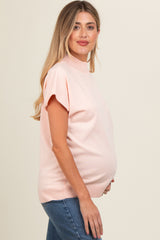 Light Pink Mock Neck Knit Maternity Top