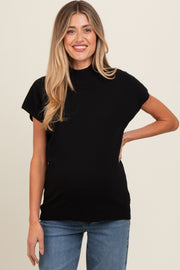 Black Mock Neck Knit Maternity Top