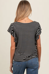 Black Striped Ruffle Sleeve Maternity Top