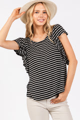 Black Striped Ruffle Sleeve Top