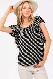 Black Striped Ruffle Sleeve Top