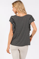 Black Striped Ruffle Sleeve Top