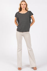 Black Striped Ruffle Sleeve Top