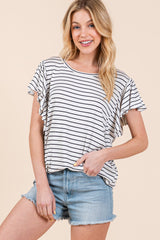 Ivory Striped Ruffle Sleeve Maternity Top