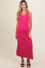 Fuchsia Sleeveless Ribbed Maternity Maxi Dress