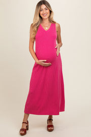 Fuchsia Sleeveless Ribbed Maternity Maxi Dress