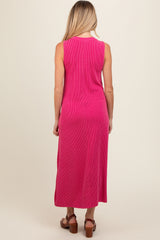 Fuchsia Sleeveless Ribbed Maternity Maxi Dress