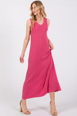 Fuchsia Sleeveless Ribbed Maxi Dress