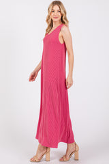 Fuchsia Sleeveless Ribbed Maxi Dress