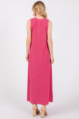 Fuchsia Sleeveless Ribbed Maxi Dress