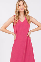 Fuchsia Sleeveless Ribbed Maxi Dress