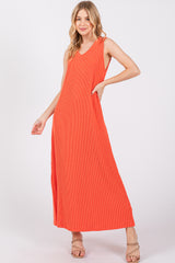 Orange Sleeveless Ribbed Maternity Maxi Dress