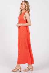 Orange Sleeveless Ribbed Maxi Dress