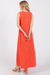 Orange Sleeveless Ribbed Maxi Dress