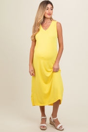 Yellow Sleeveless Ribbed Maternity Maxi Dress