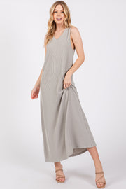 Grey Sleeveless Ribbed Maxi Dress