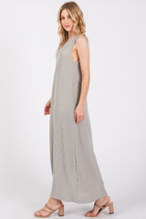 Grey Sleeveless Ribbed Maxi Dress