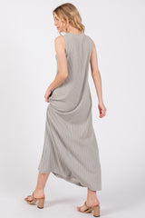 Grey Sleeveless Ribbed Maxi Dress